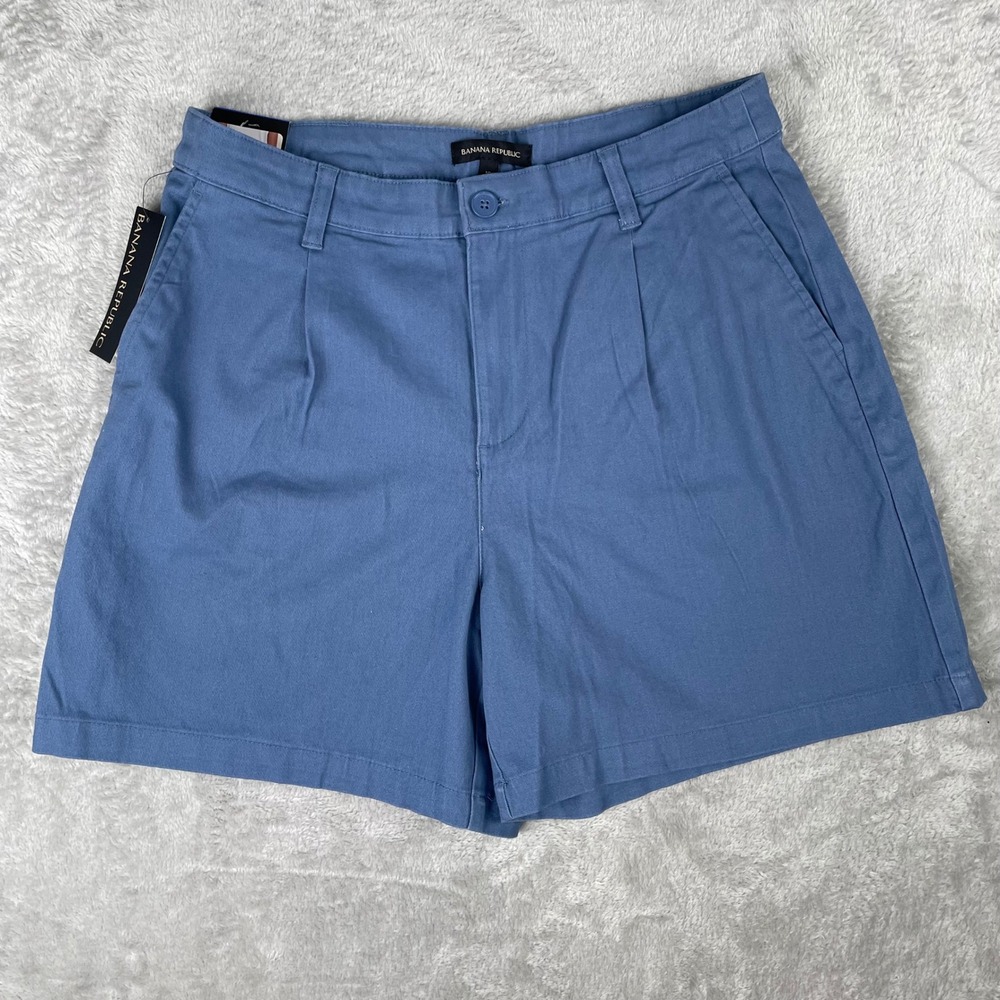 Banana Republic Womens Pleat Front Shorts Blue Cotton Stretch 5in Inseam 10 NEW